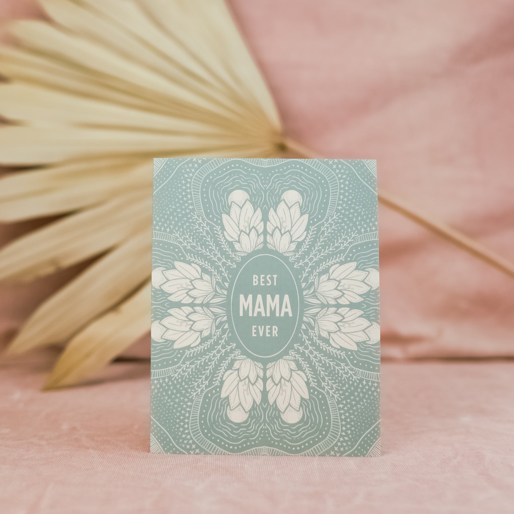 Sea-foam green with floral design Hand drawn 4.25" x 5.5" print greeting card. Best Mama Ever Card by Slow North